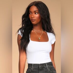 Free People Intimately - White Bodysuit - Thong - Square Neck - Short Sleeve XS